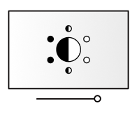 In the picture of the square display, several smaller circles surround a half-blackened circle with a brightness control icon below it. This means high brightness.